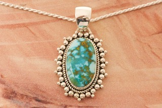 Artie Yellowhorse Genuine Kingman Turquoise Sterling Silver Pendant